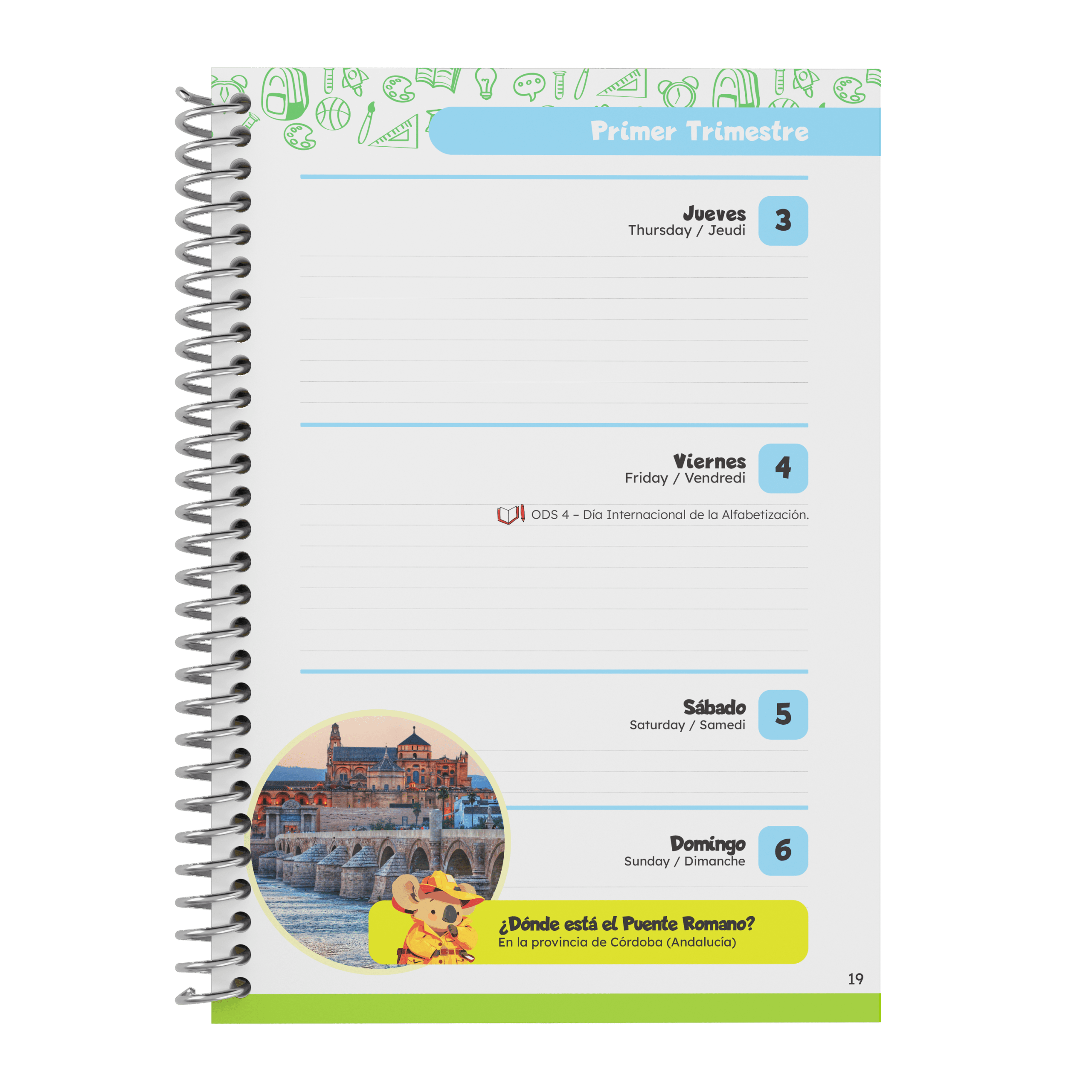 Portada de agenda escolar modelo Rumbo a la aventura