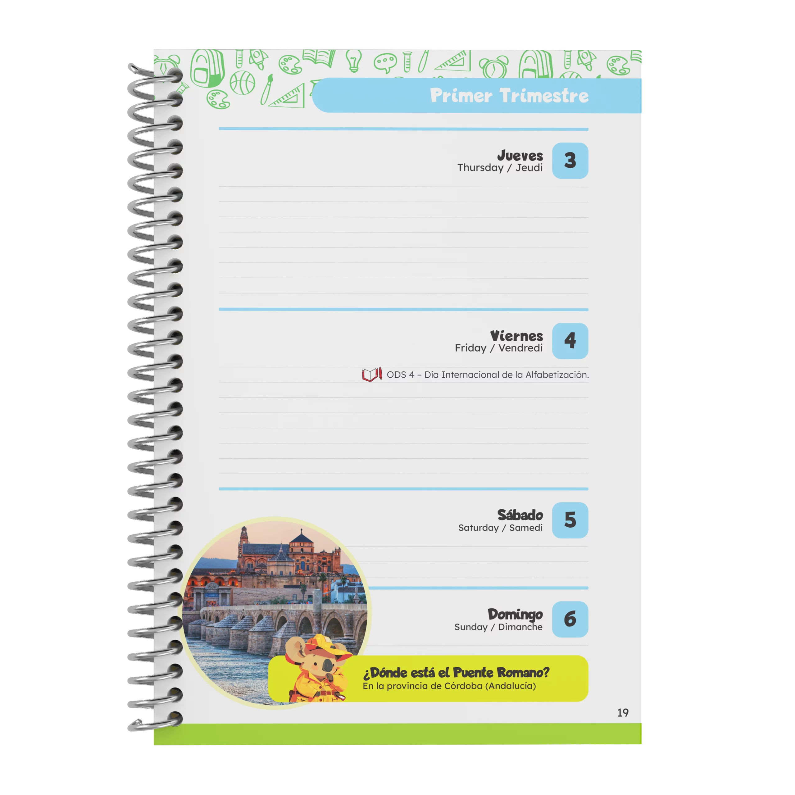 Portada de agenda escolar modelo Rumbo a la aventura